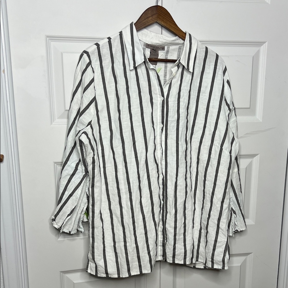 Sharon Young Linen Tunic with Embroidered Details XL